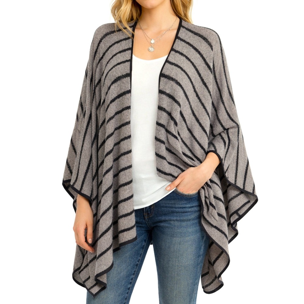 Soft Surroundings Womens‎ Poncho OS Neutral Ruana Cape Knit Wrap Travel Minimal